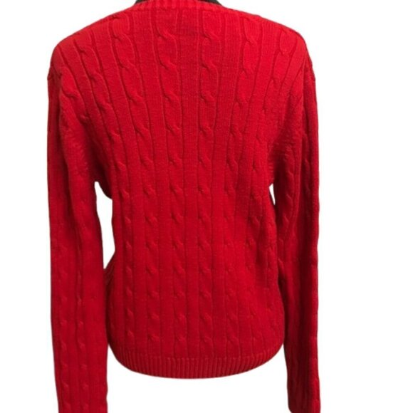CHAPS Women's Red V-Neck Cable Knit Long Sleeve Sweater Size XL - Picture 4 of 8